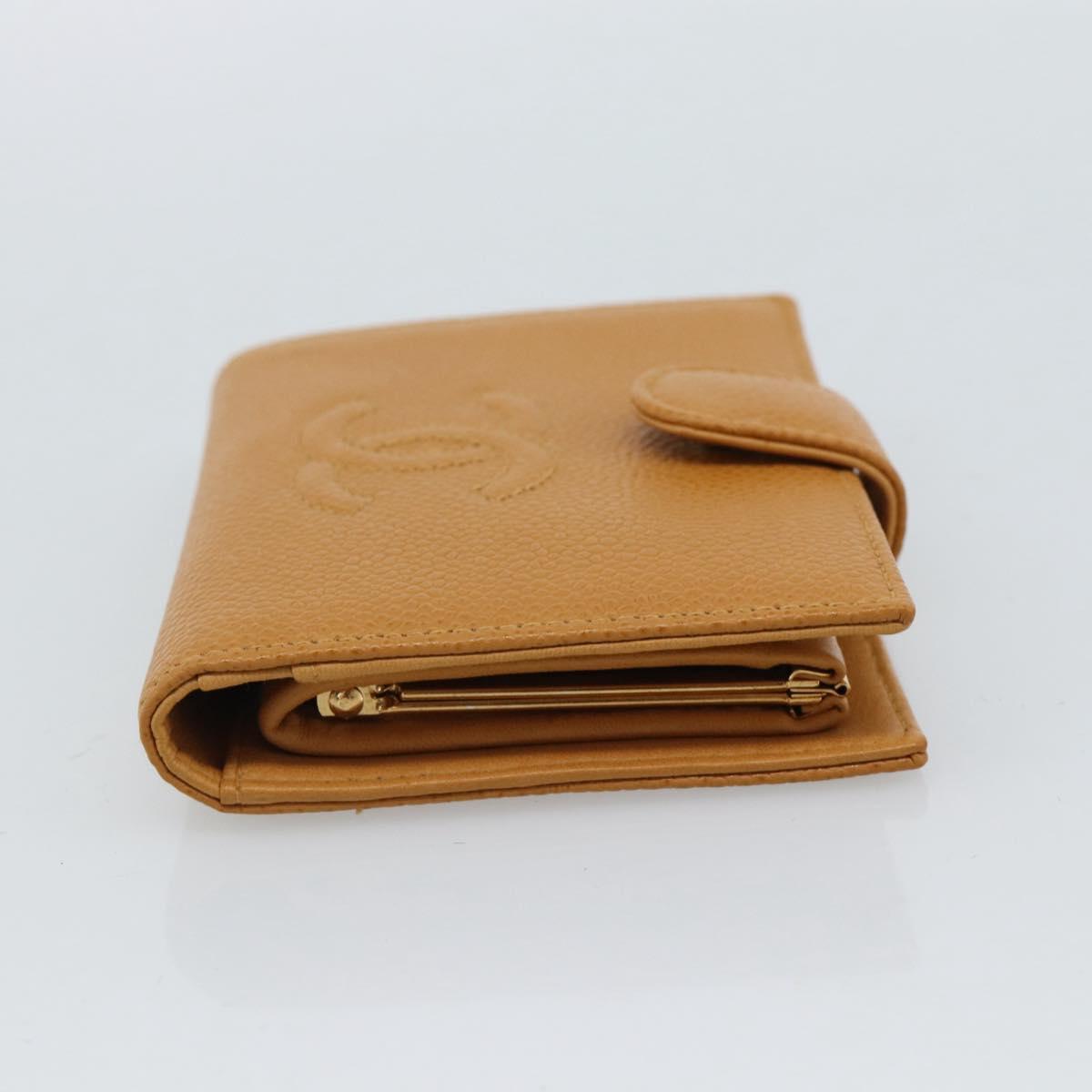 CHANEL Compact Wallet Caviar Skin Brown Gold CC Auth am9835V
