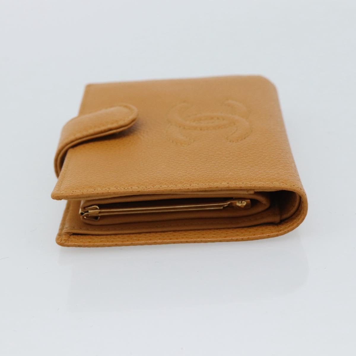 CHANEL Compact Wallet Caviar Skin Brown Gold CC Auth am9835V