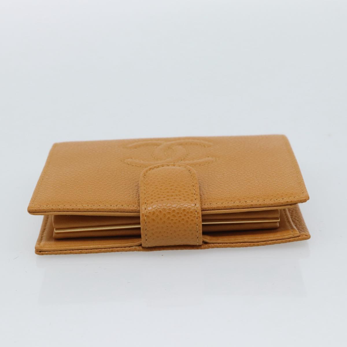 CHANEL Compact Wallet Caviar Skin Brown Gold CC Auth am9835V
