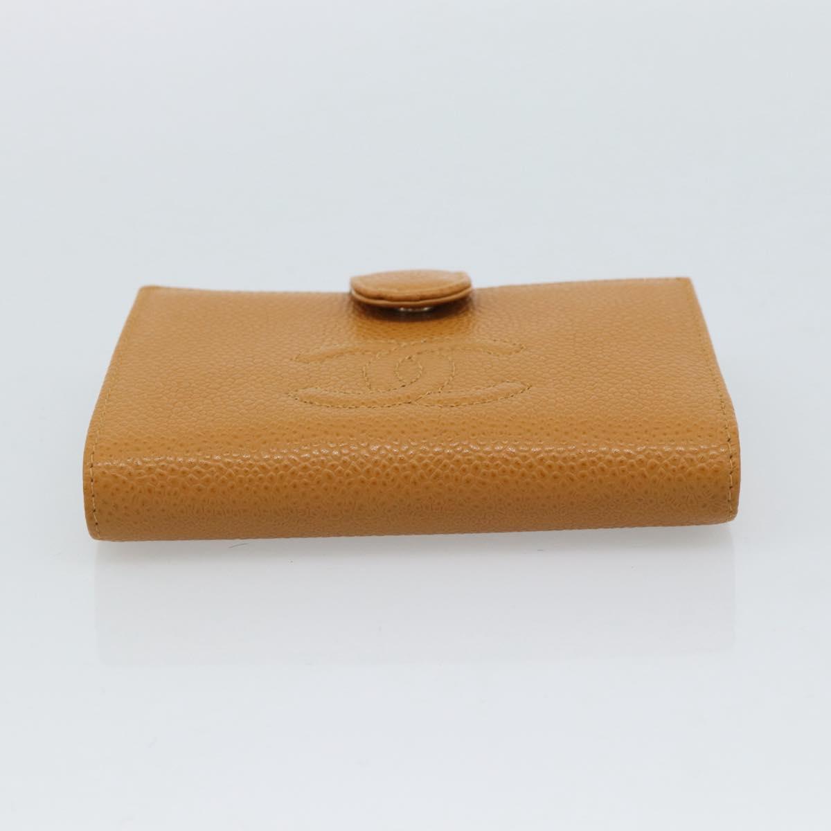 CHANEL Compact Wallet Caviar Skin Brown Gold CC Auth am9835V