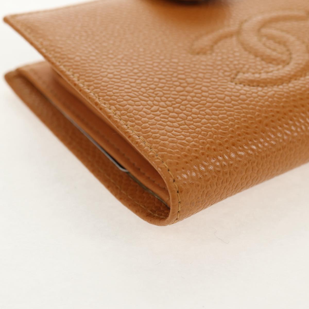 CHANEL Compact Wallet Caviar Skin Brown Gold CC Auth am9835V