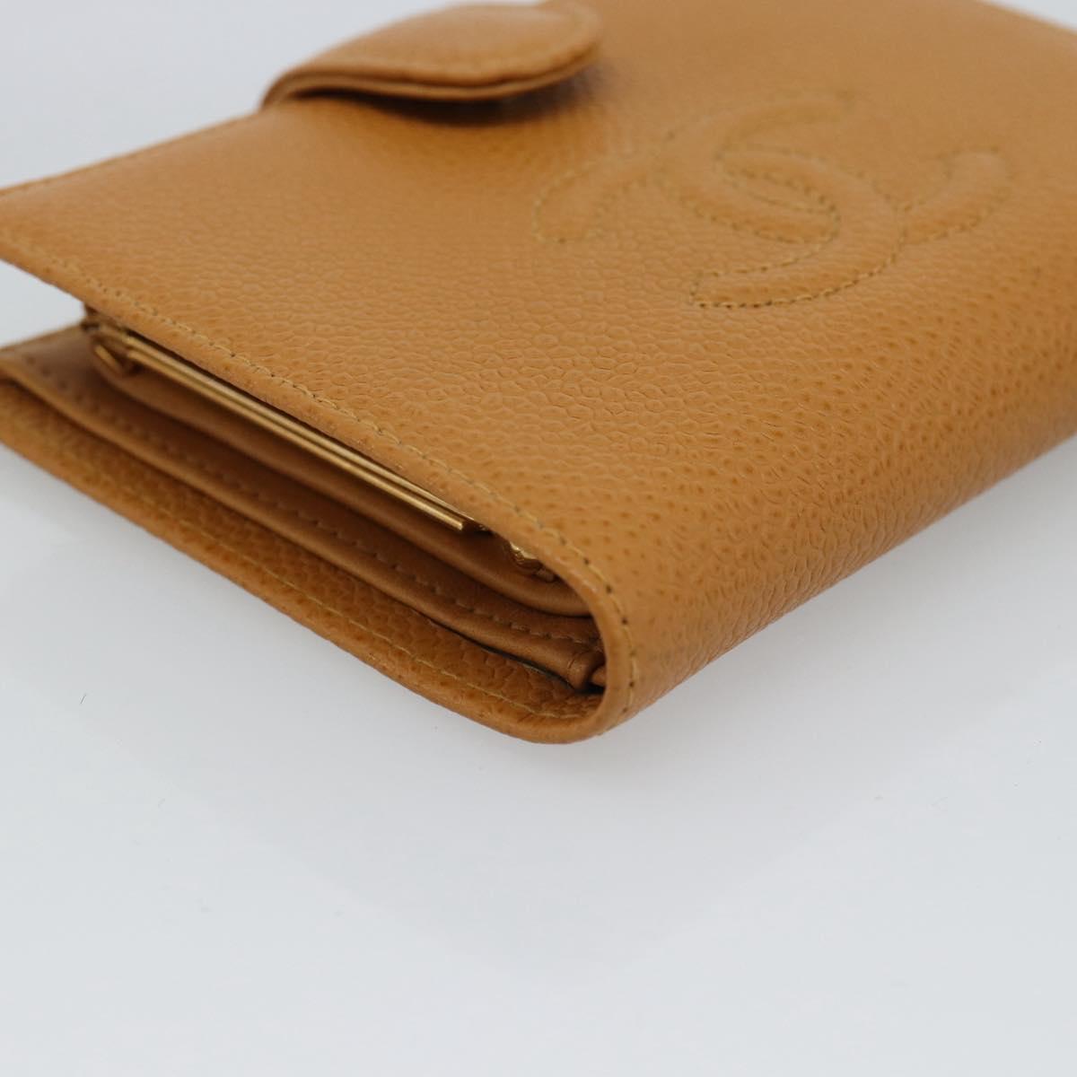 CHANEL Compact Wallet Caviar Skin Brown Gold CC Auth am9835V