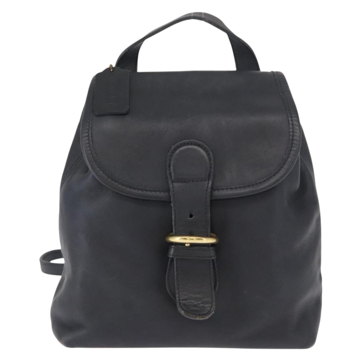 Coach Backpack Leather Navy Gold Auth am9839