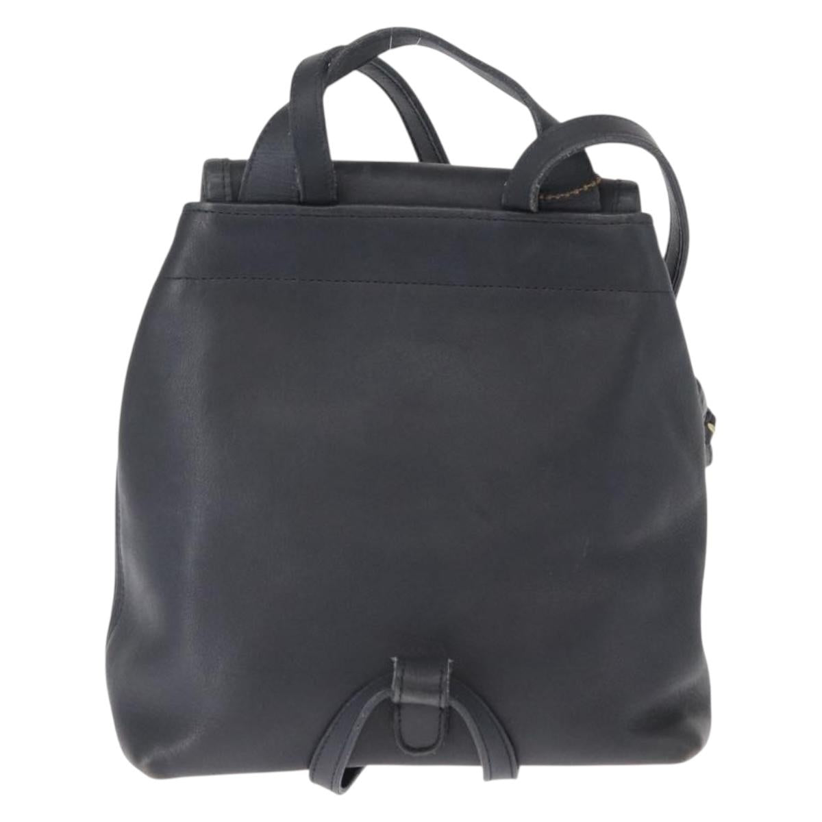 Coach Backpack Leather Navy Gold Auth am9839