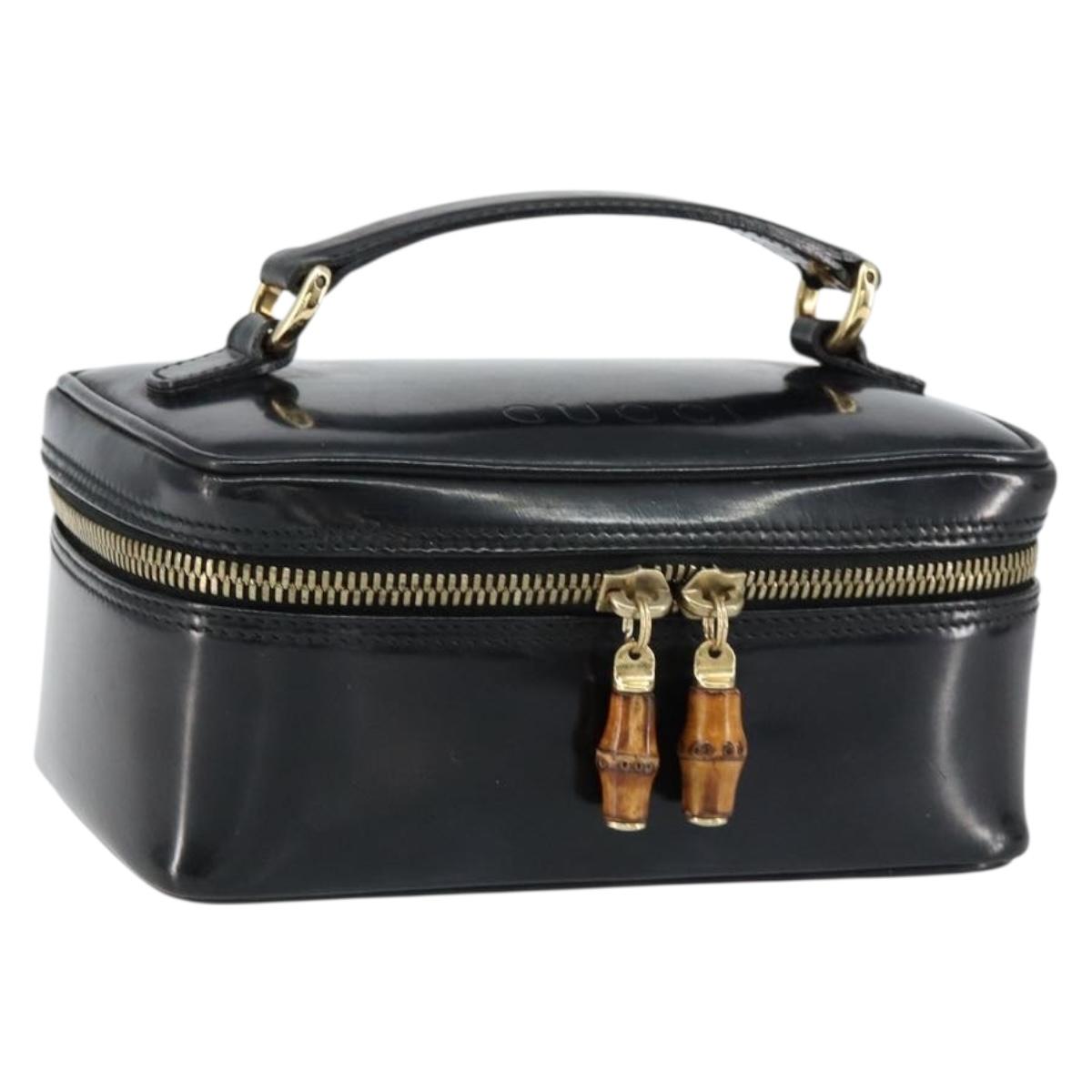 GUCCI Bamboo Vanity Hand Bag Nylon Black Gold 032 1956 0151 Auth am9840
