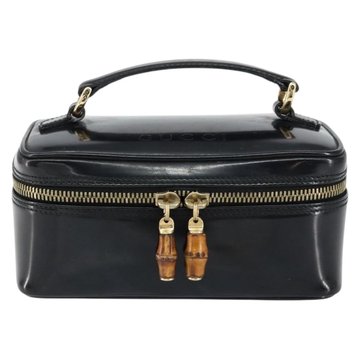 GUCCI Bamboo Vanity Hand Bag Nylon Black Gold 032 1956 0151 Auth am9840