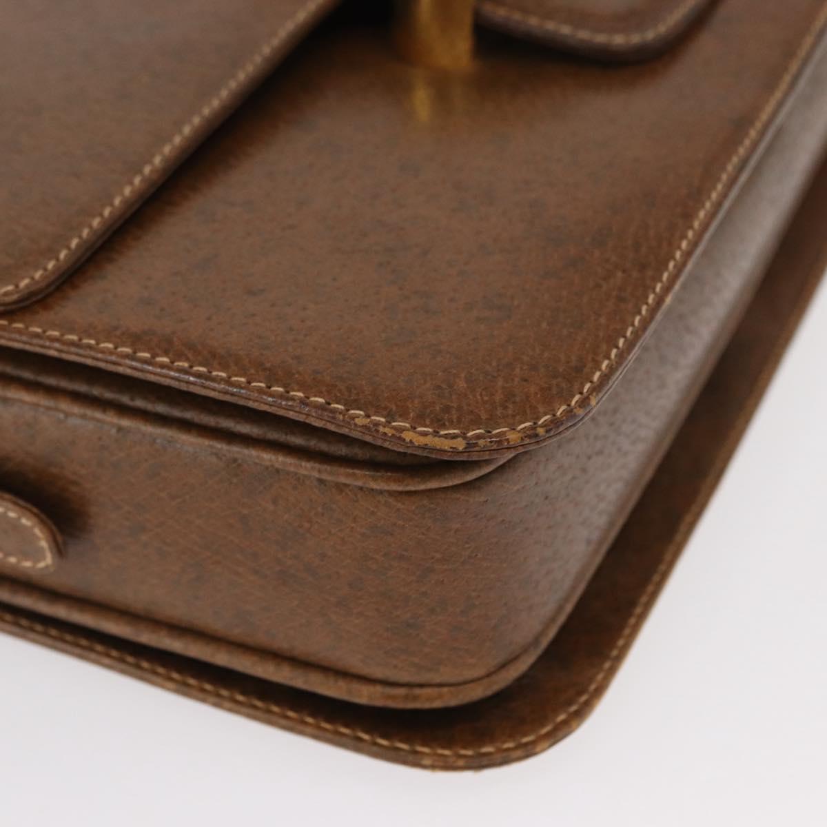 GUCCI Shoulder Bag Leather Brown Gold Auth am9842