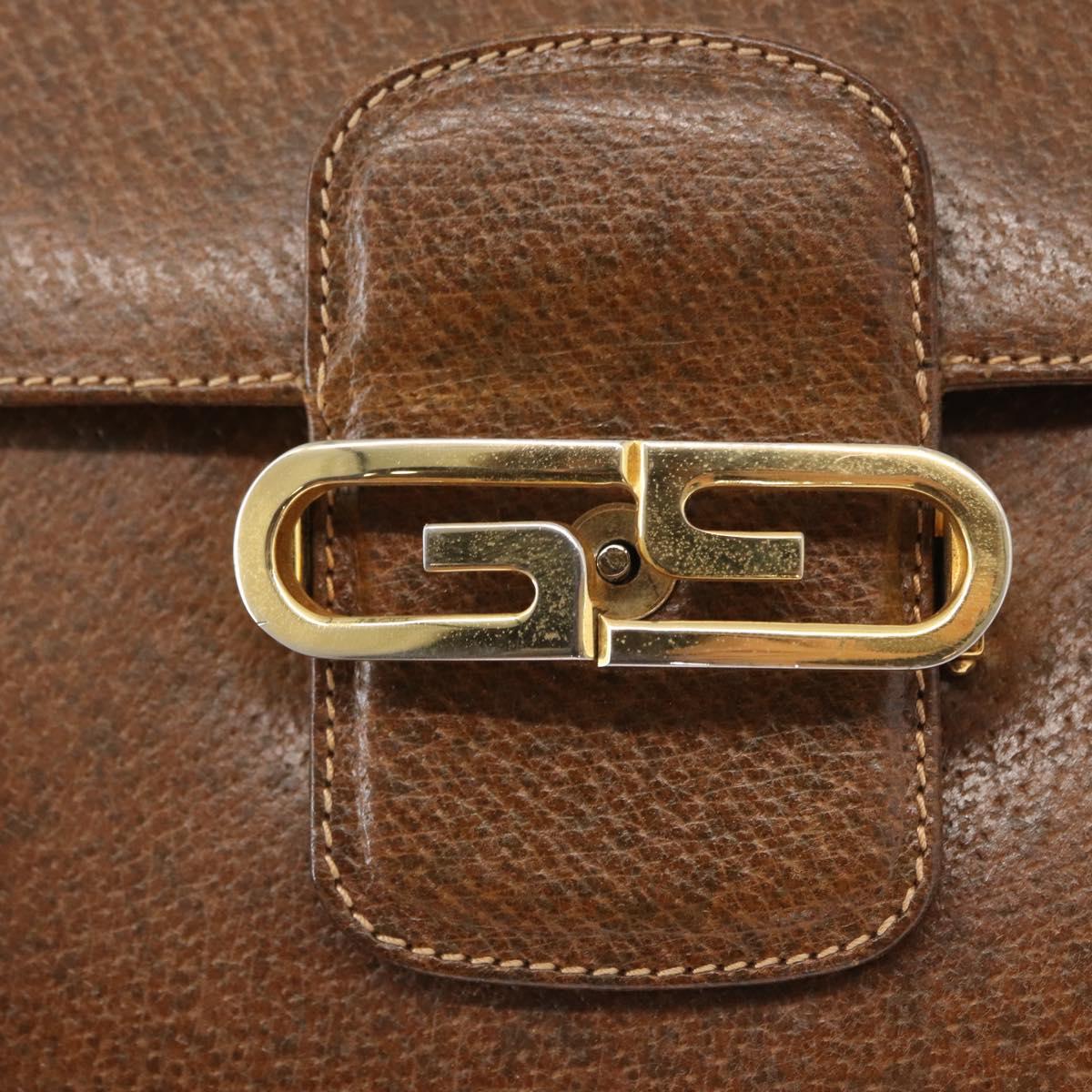 GUCCI Shoulder Bag Leather Brown Gold Auth am9842