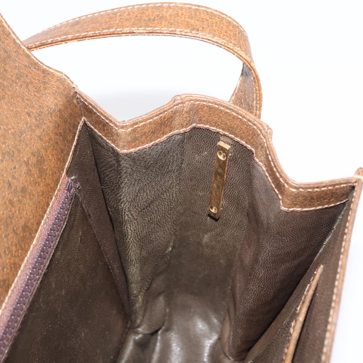 GUCCI Shoulder Bag Leather Brown Gold Auth am9842