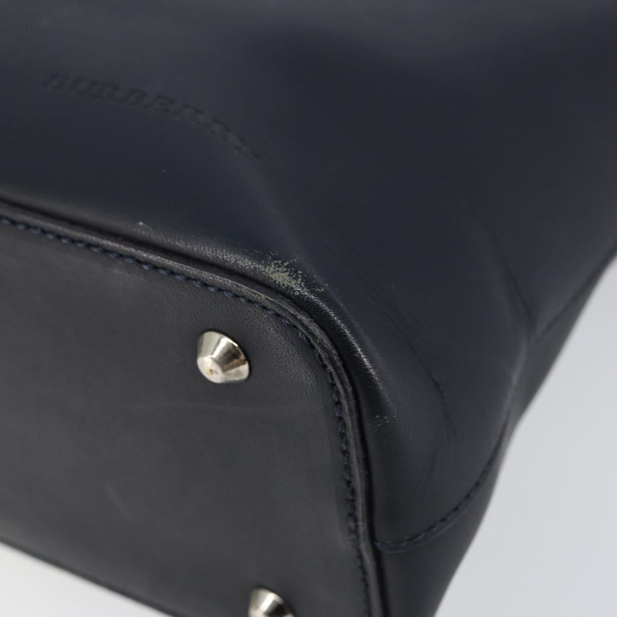 BURBERRY One Shoulder Bag Leather Navy Silver Auth am9843