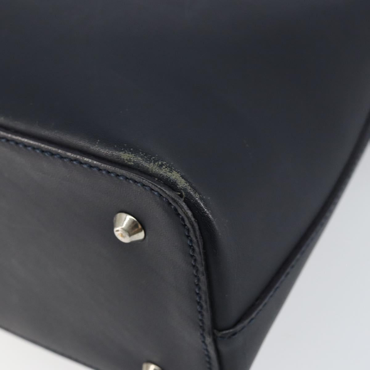 BURBERRY One Shoulder Bag Leather Navy Silver Auth am9843