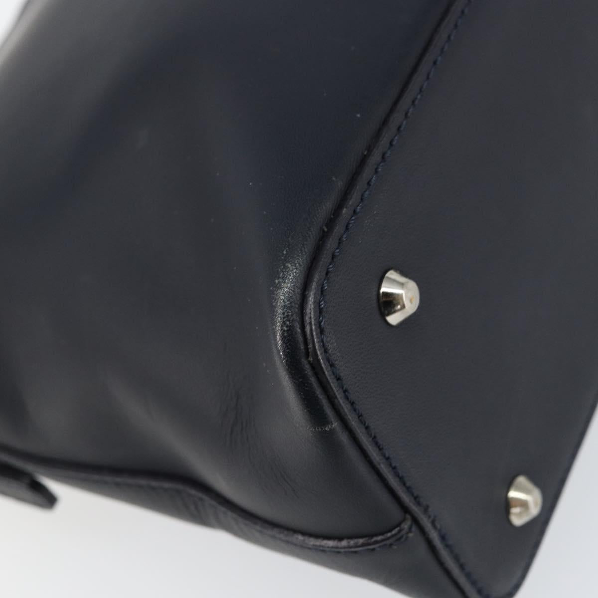 BURBERRY One Shoulder Bag Leather Navy Silver Auth am9843