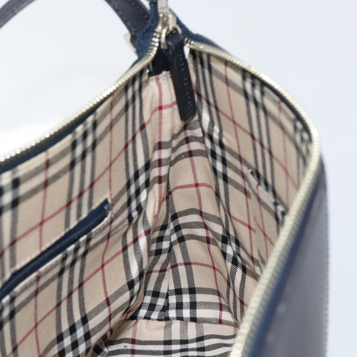 BURBERRY One Shoulder Bag Leather Navy Silver Auth am9843