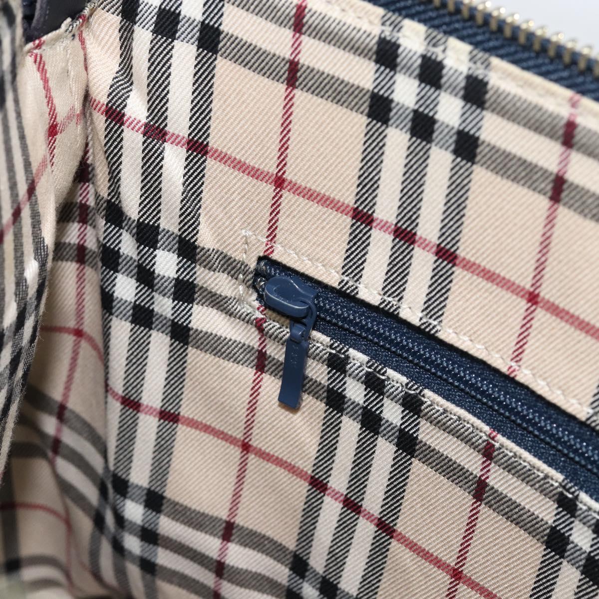 BURBERRY One Shoulder Bag Leather Navy Silver Auth am9843