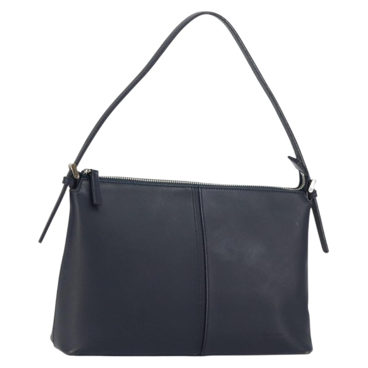 BURBERRY One Shoulder Bag Leather Navy Silver Auth am9843