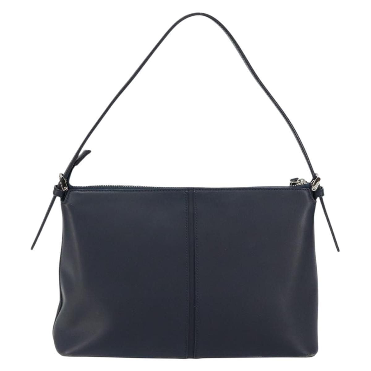 BURBERRY One Shoulder Bag Leather Navy Silver Auth am9843