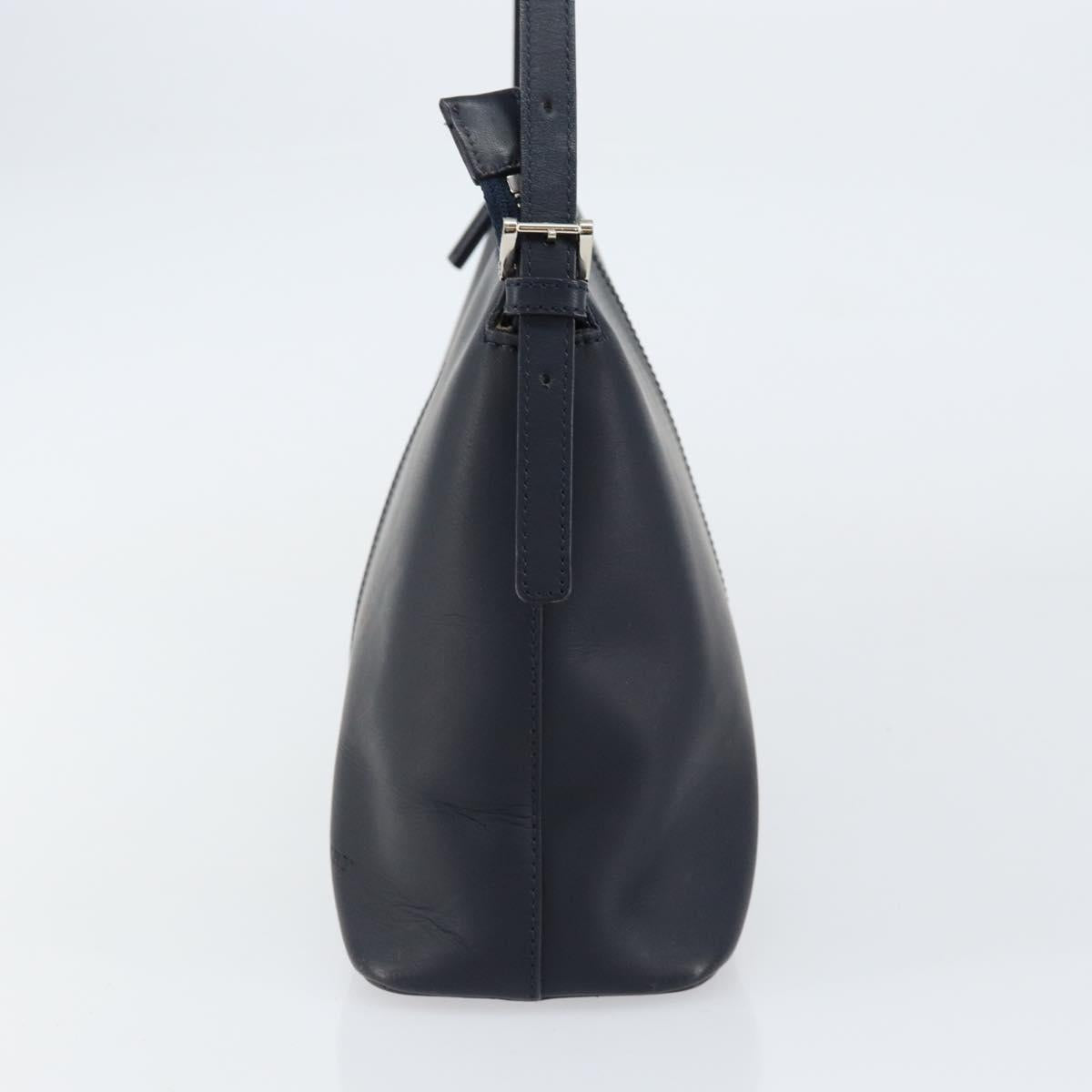 BURBERRY One Shoulder Bag Leather Navy Silver Auth am9843