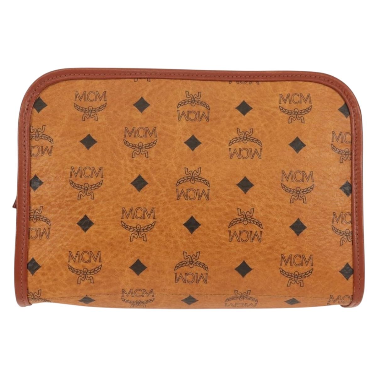 MCM Logogram Vicetos Clutch Bag PVC Leather Brown Gold Auth am9844V