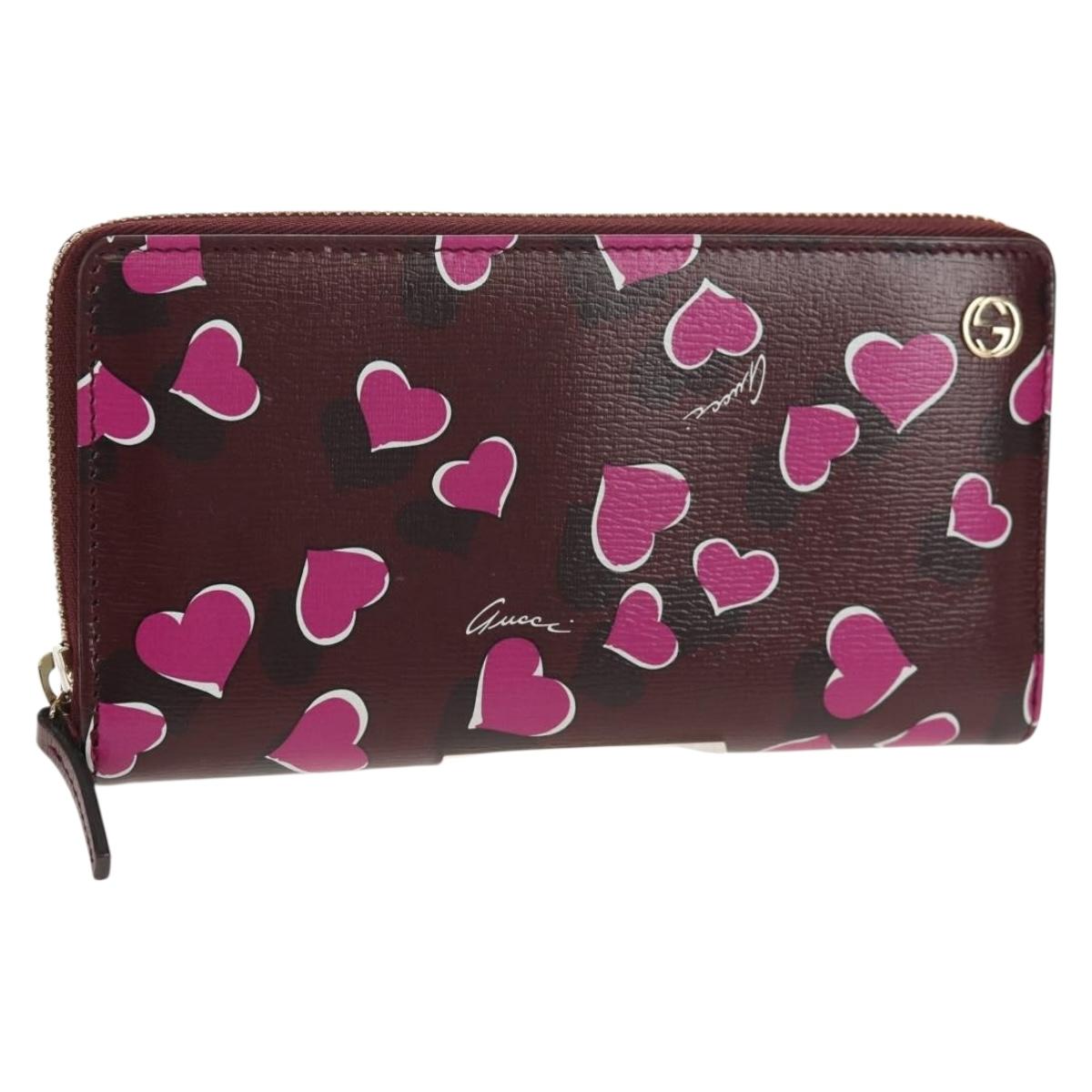 GUCCI Heart Long Wallet Leather Purple Auth am9847V