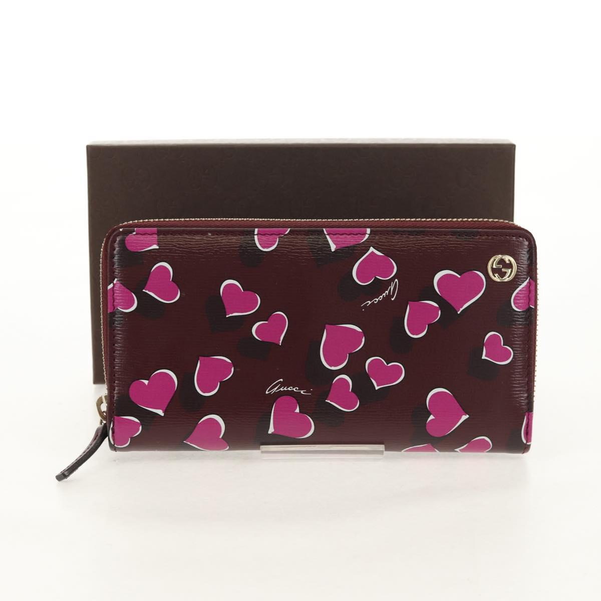 GUCCI Heart Long Wallet Leather Purple Auth am9847V