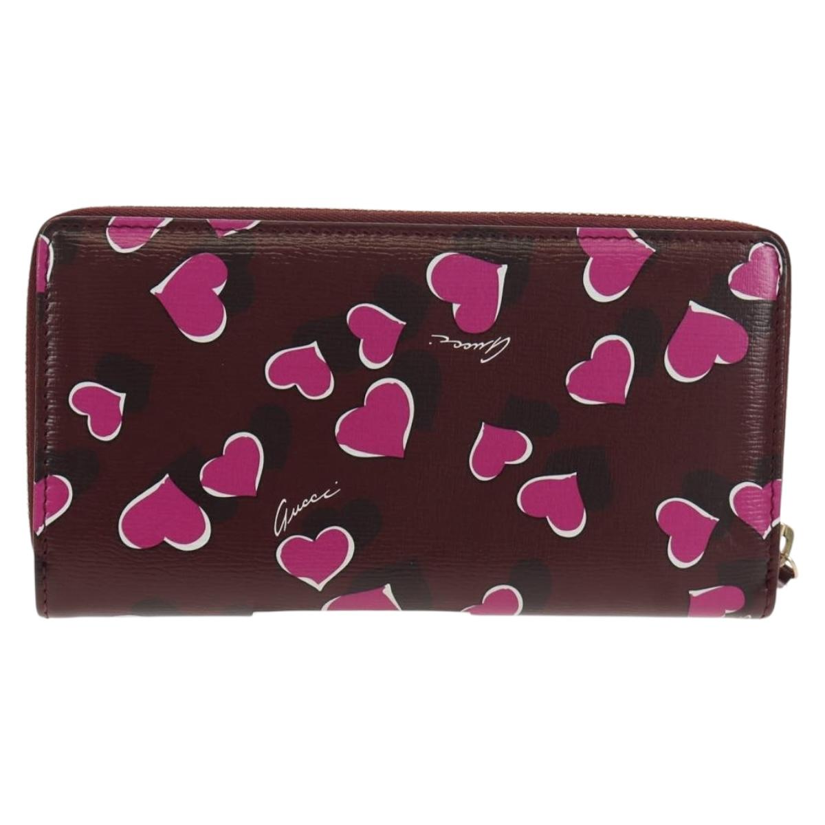 GUCCI Heart Long Wallet Leather Purple Auth am9847V