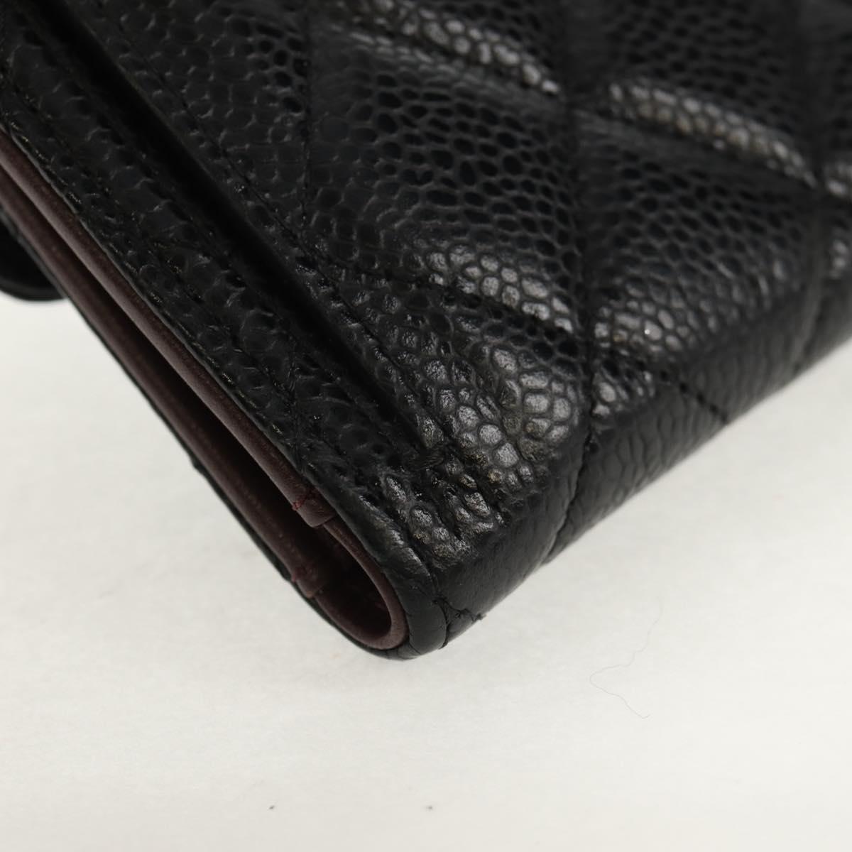 CHANEL Matelasse Compact Wallet Caviar Skin Black CC Auth am9849V