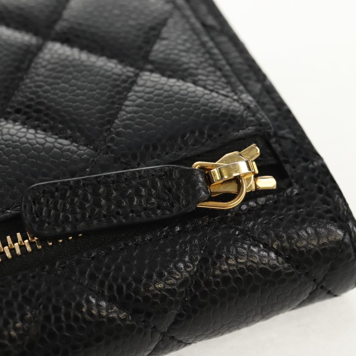 CHANEL Matelasse Compact Wallet Caviar Skin Black CC Auth am9849V