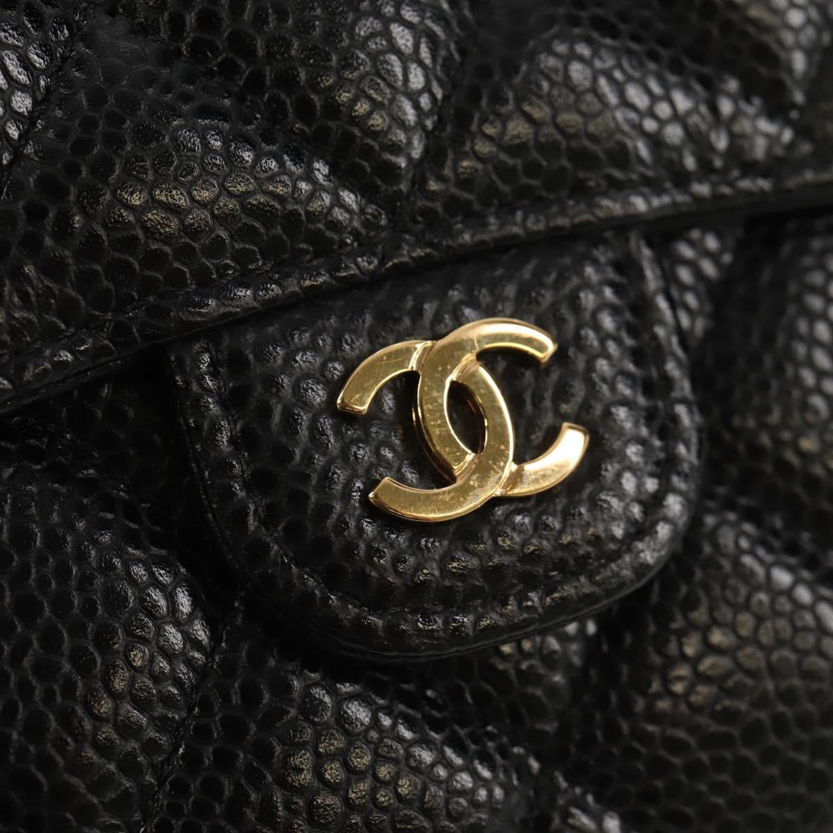 CHANEL Matelasse Compact Wallet Caviar Skin Black CC Auth am9849V