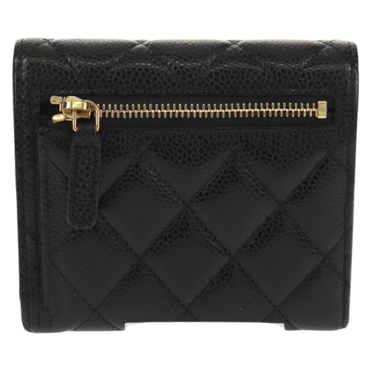 CHANEL Matelasse Compact Wallet Caviar Skin Black CC Auth am9849V