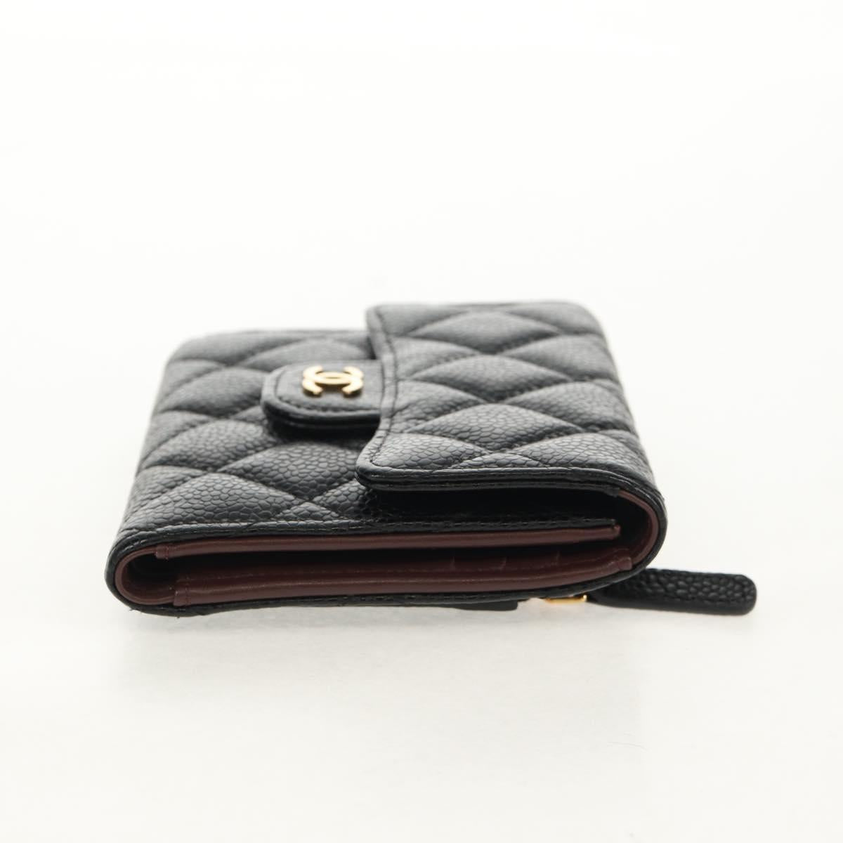 CHANEL Matelasse Compact Wallet Caviar Skin Black CC Auth am9849V