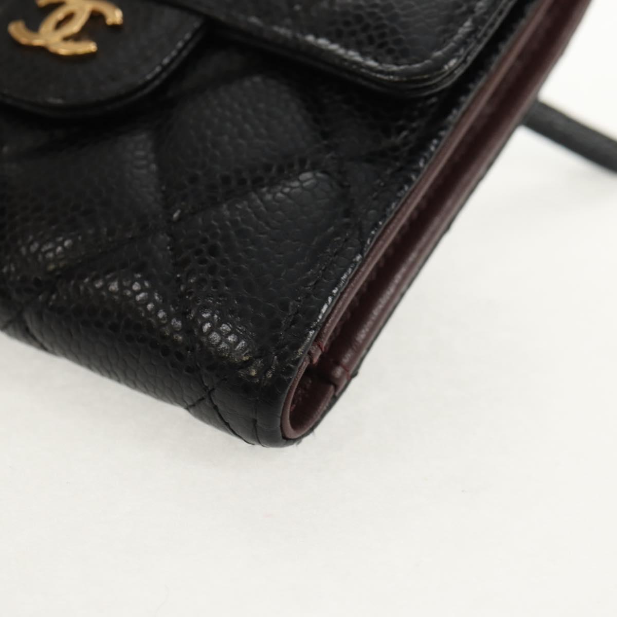 CHANEL Matelasse Compact Wallet Caviar Skin Black CC Auth am9849V