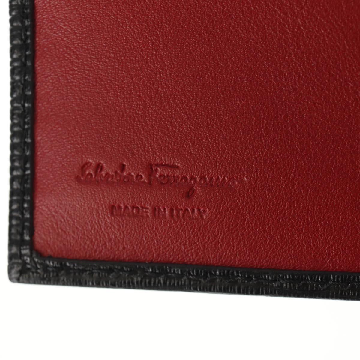 Salvatore Ferragamo Gancini Compact Wallet Leather Black Silver Auth am9850V