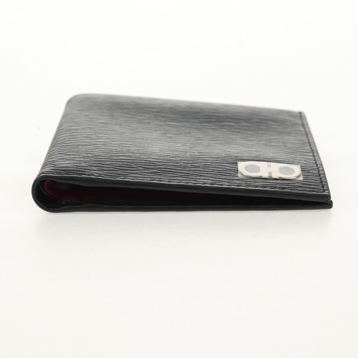 Salvatore Ferragamo Gancini Compact Wallet Leather Black Silver Auth am9850V