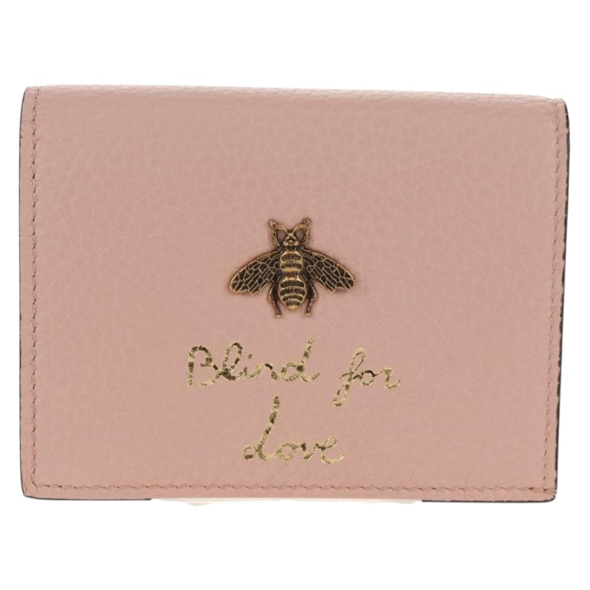 GUCCI Animalie Compact Wallet Leather Pink Gold 498096 Auth am9852V