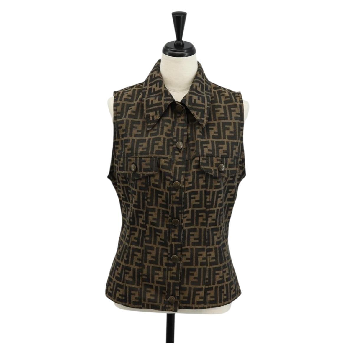 FENDI Zucca Canvas Best Jacket Black Brown Auth am9854V