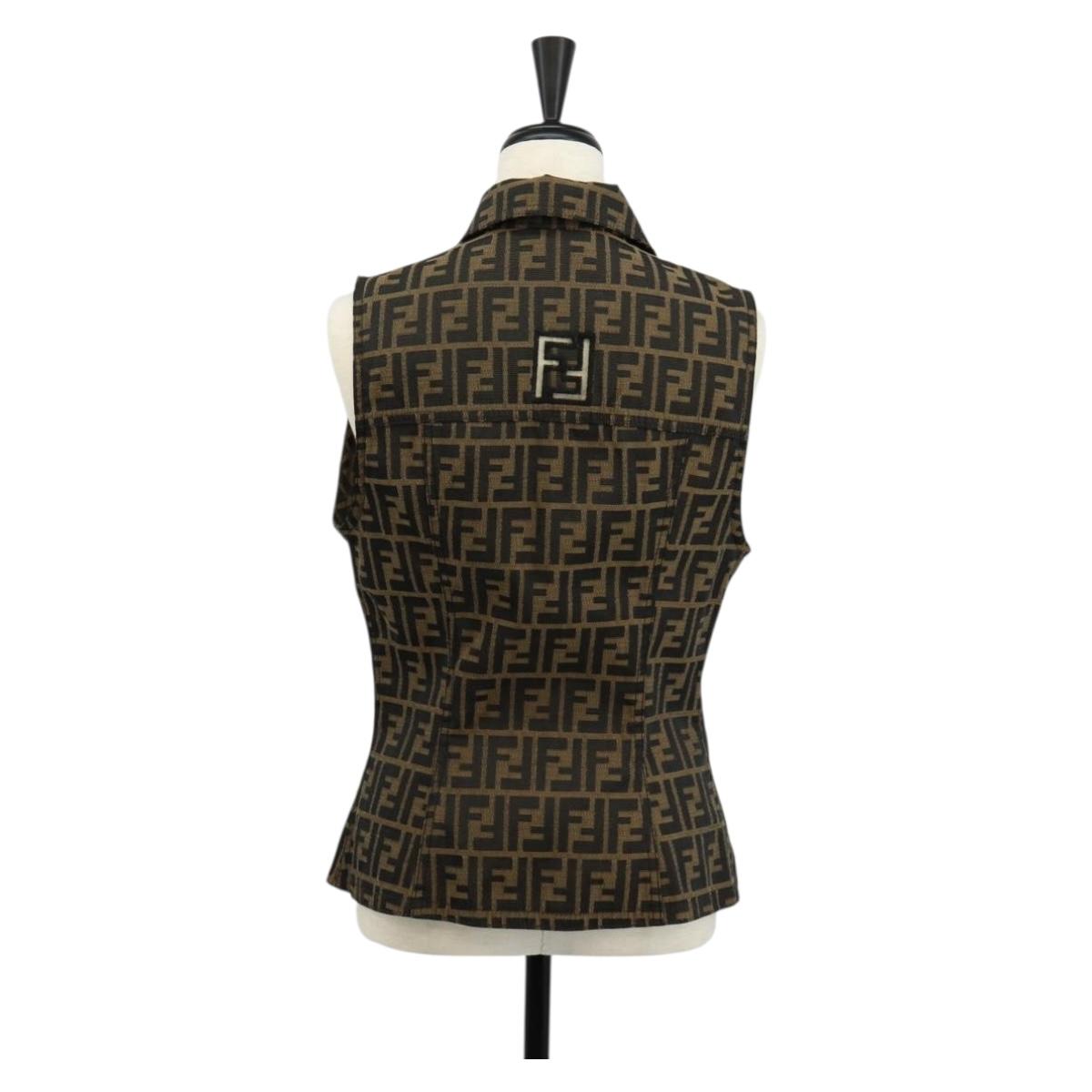 FENDI Zucca Canvas Best Jacket Black Brown Auth am9854V