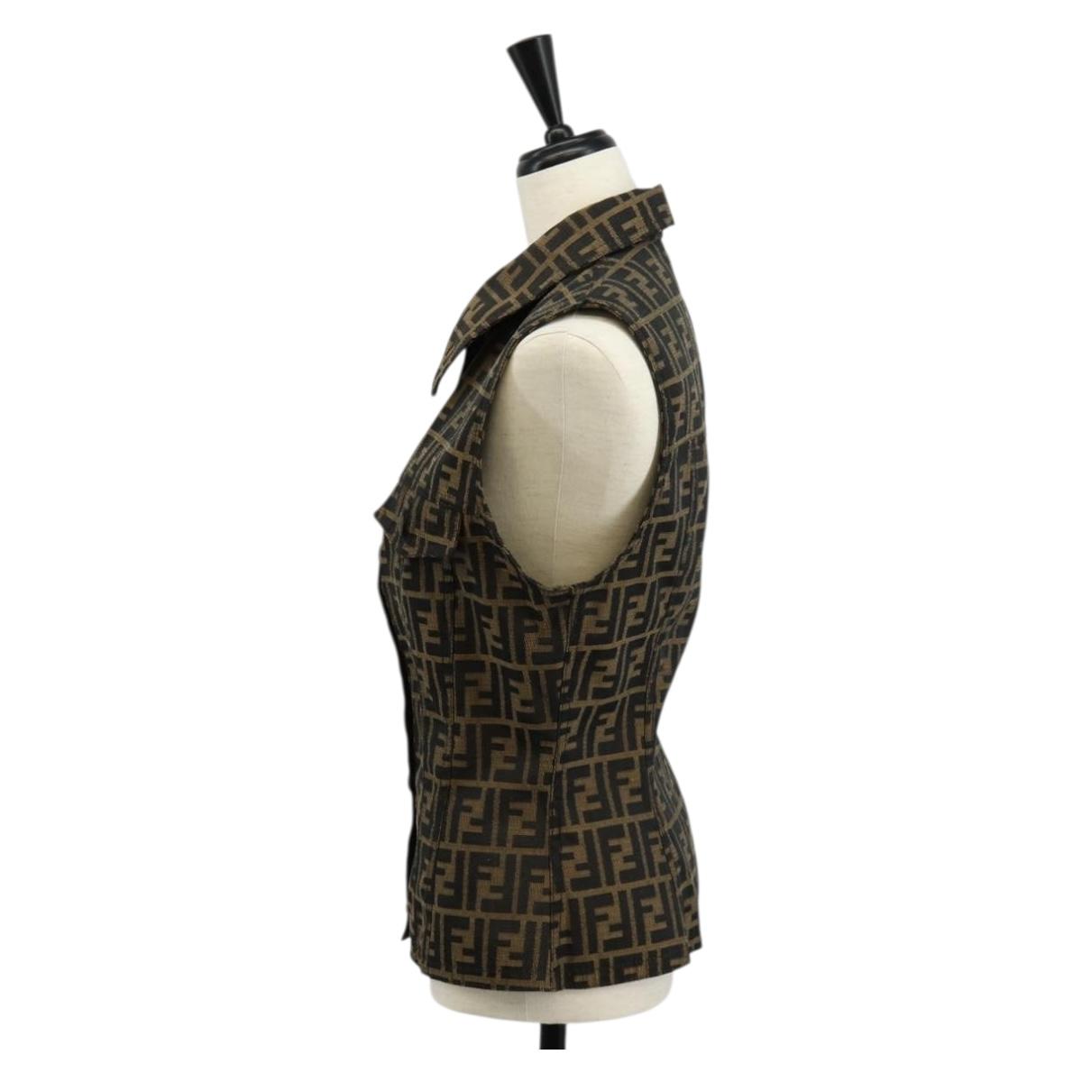 FENDI Zucca Canvas Best Jacket Black Brown Auth am9854V