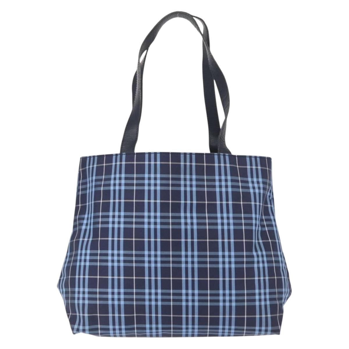 BURBERRY Nova Check Tote Bag Nylon Blue Silver Auth am9857