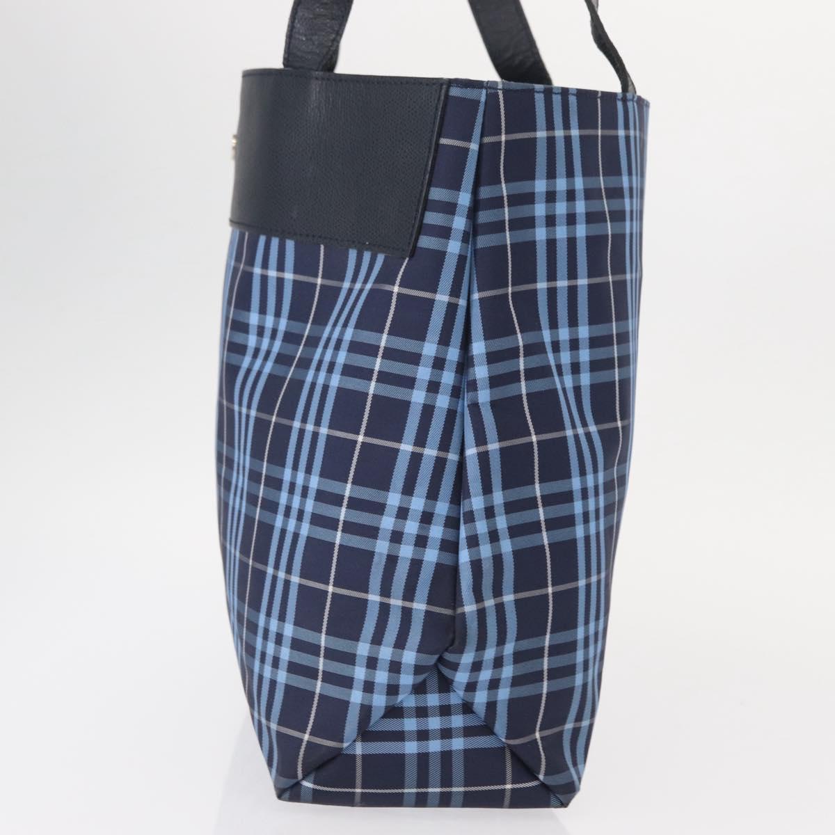 BURBERRY Nova Check Tote Bag Nylon Blue Silver Auth am9857