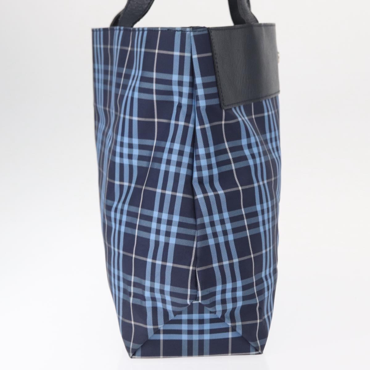 BURBERRY Nova Check Tote Bag Nylon Blue Silver Auth am9857