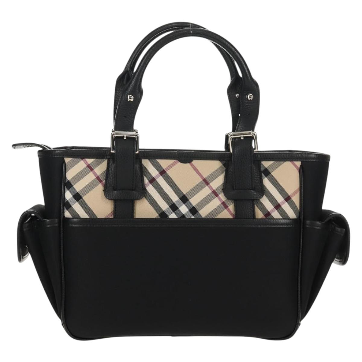 BURBERRY Nova Check Hand Bag Nylon Beige Silver Auth am9859V