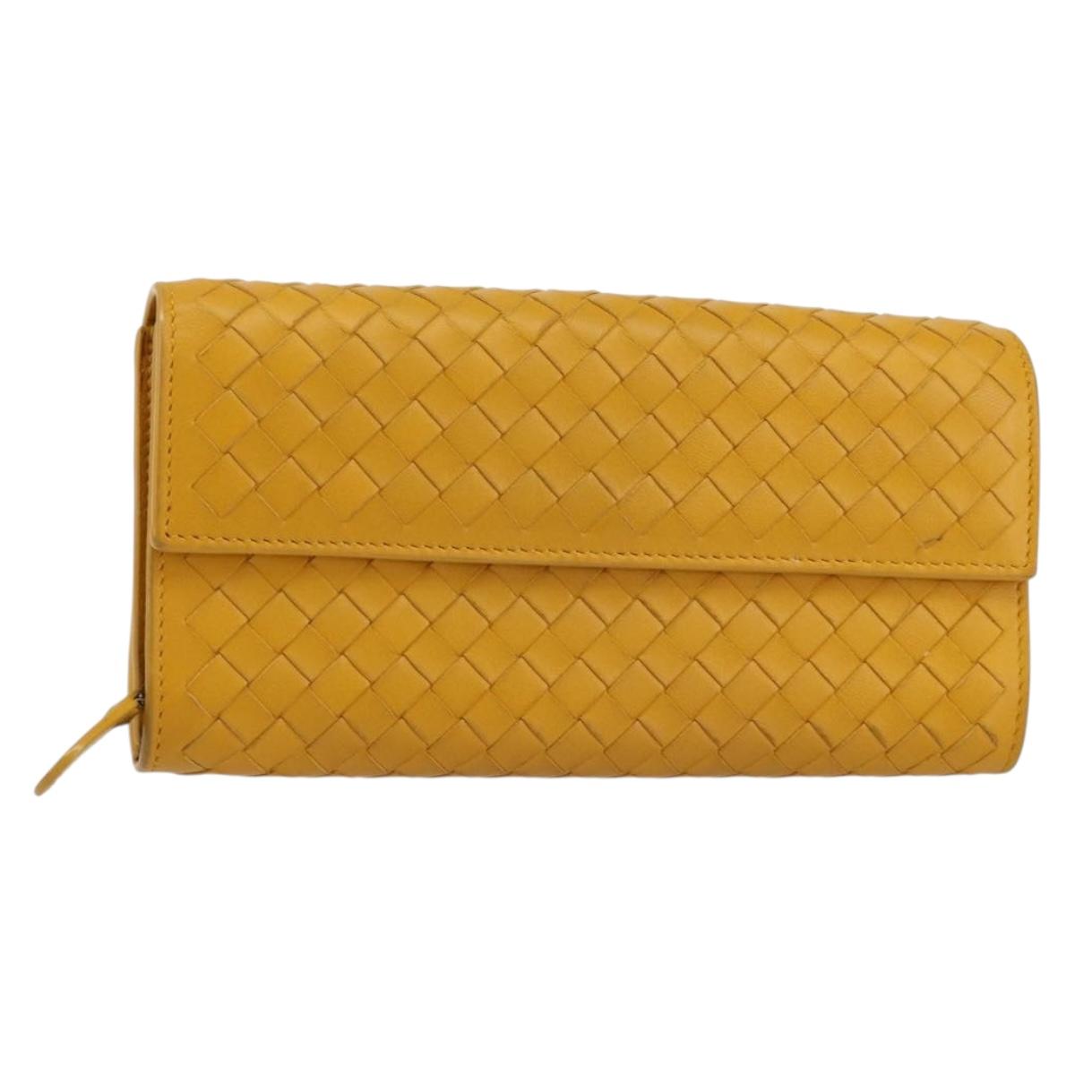BOTTEGA VENETA INTRECCIATO Long Wallet Leather Yellow Auth am9863