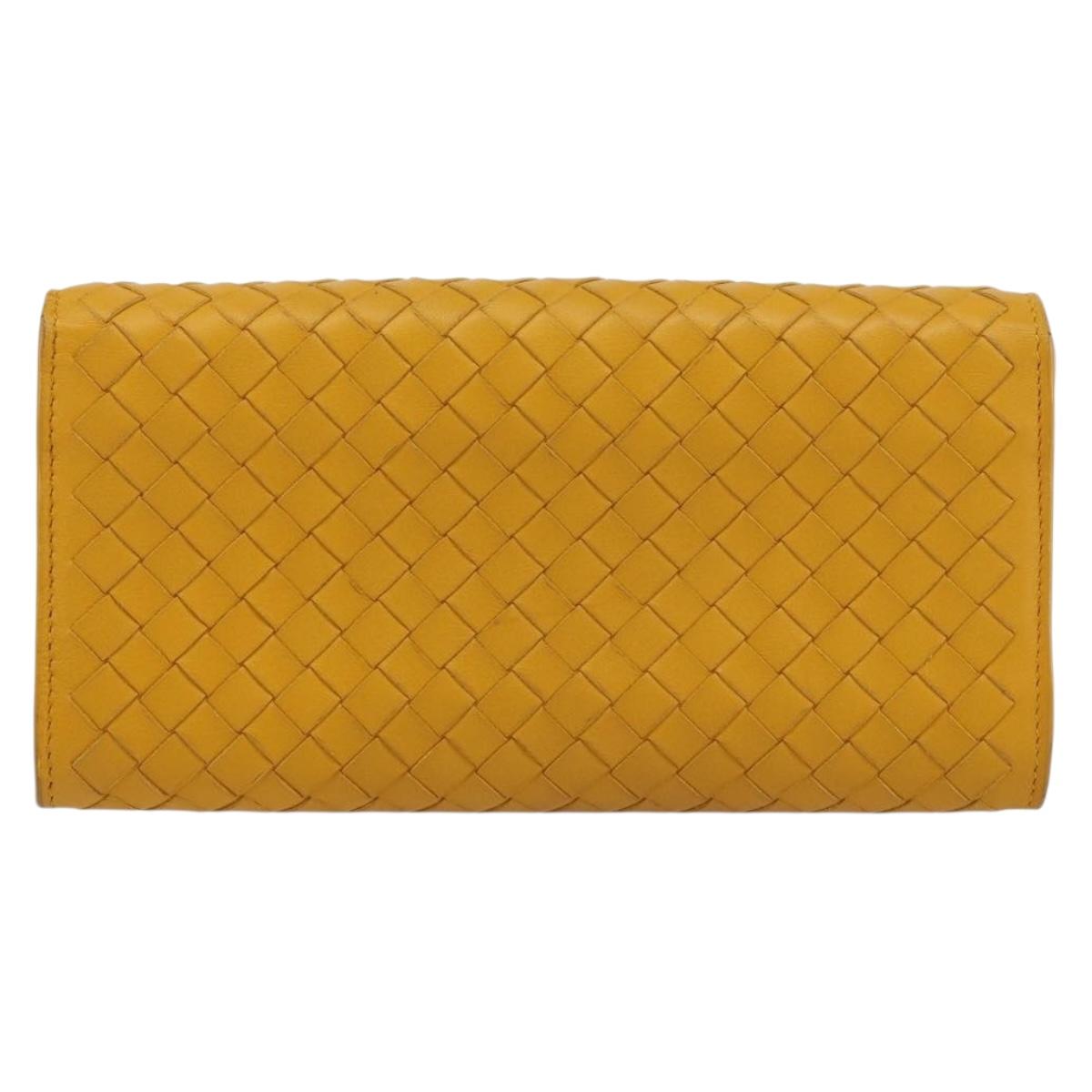 BOTTEGA VENETA INTRECCIATO Long Wallet Leather Yellow Auth am9863
