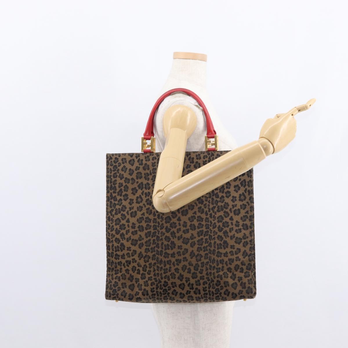FENDI Tote Bag Canvas Brown Gold Auth am9867