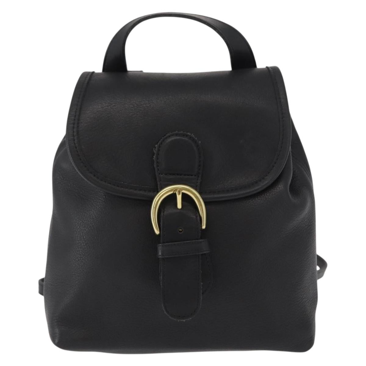 Coach Backpack Leather Black Gold Auth am9869