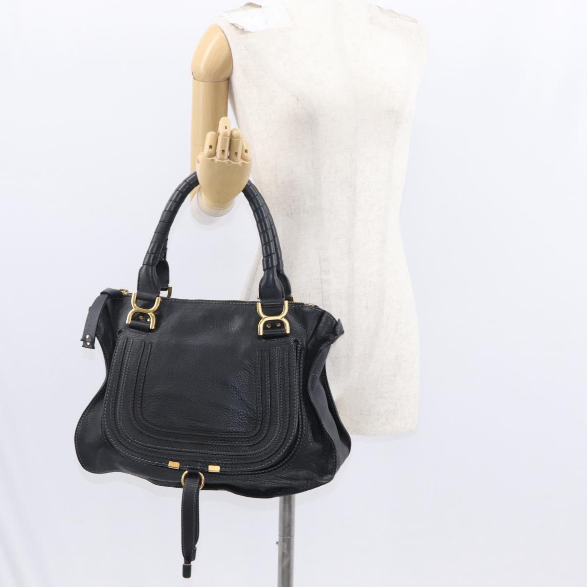 Chloe Marcie Hand Bag Leather Black Gold Auth am9872
