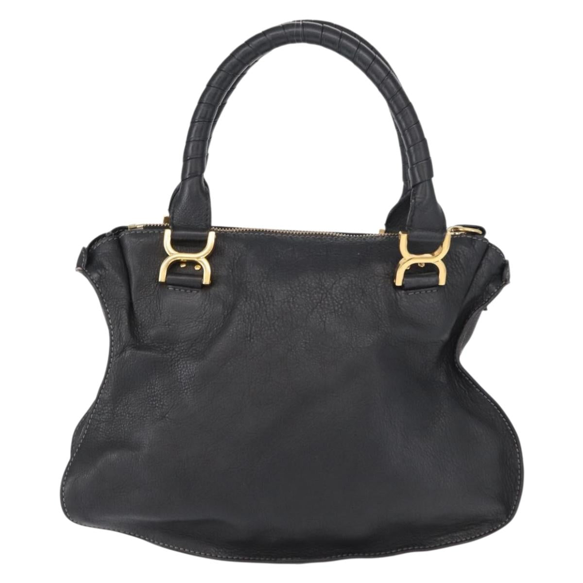 Chloe Marcie Hand Bag Leather Black Gold Auth am9872