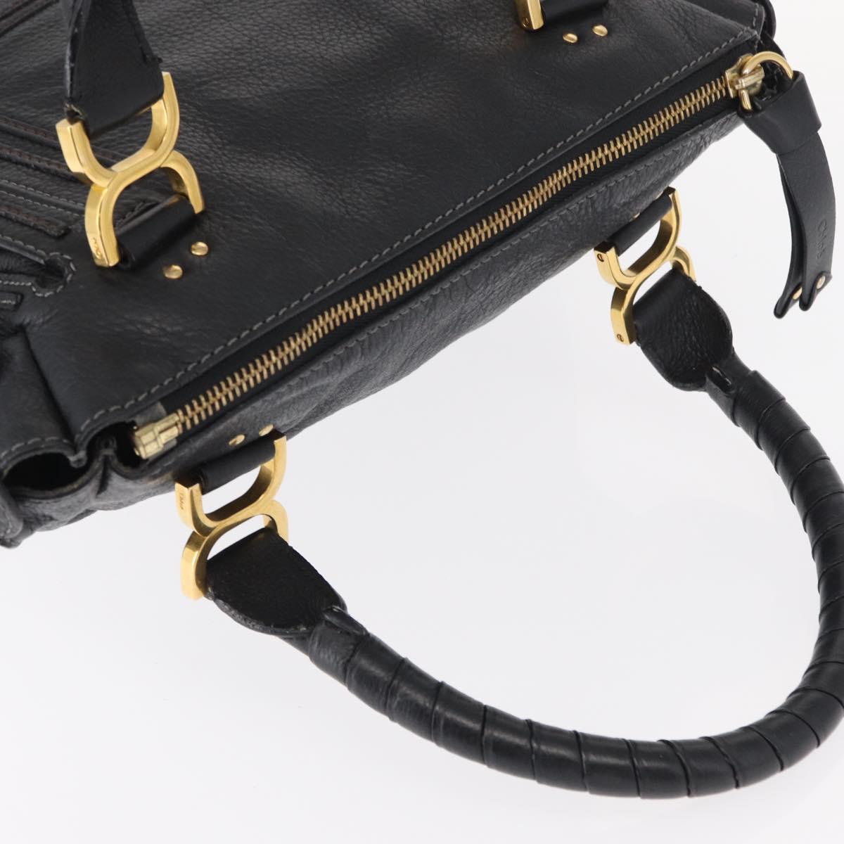 Chloe Marcie Hand Bag Leather Black Gold Auth am9872