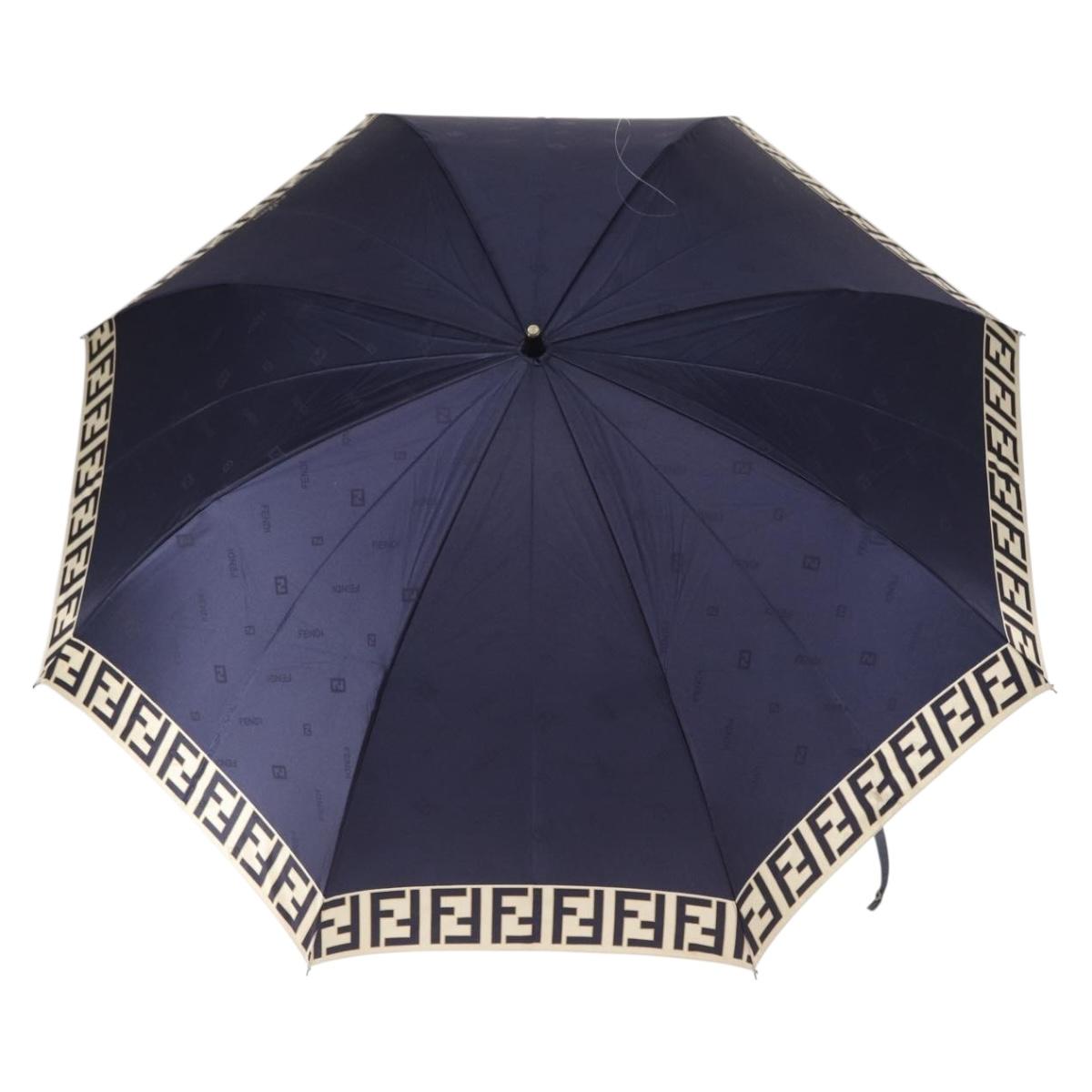 FENDI Zucca Canvas Folding Umbrella Navy Auth am9874