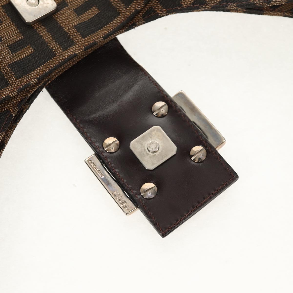 FENDI Zucca Canvas Mamma Baguette Shoulder Bag Black Brown Auth am9876V